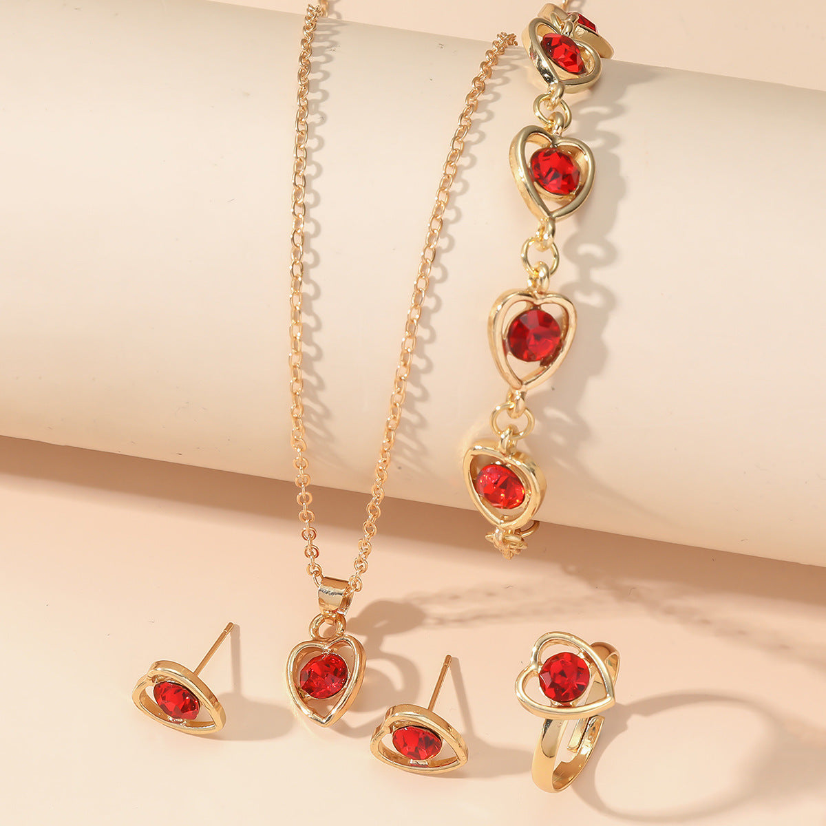 Wholesale 4pcs/pack Popular Hollow Love Earrings, Bracelets, Necklaces, Rings Jewelry